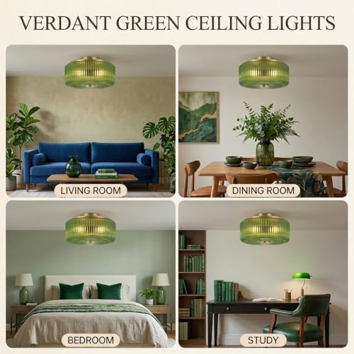 3 Light Gold Flush Mount Ceiling Light (Gold/Green-Full)
