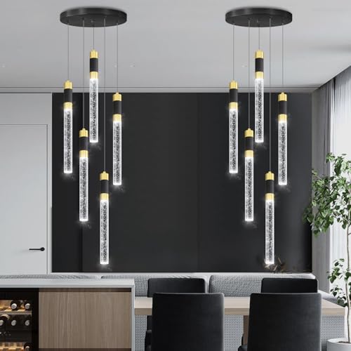 5 Lights Chandelier Kitchen Island LED Pendant Lights Dimming Lighting Modern Crystal Adjustable Hanging Light (5 lights Cylindrical)