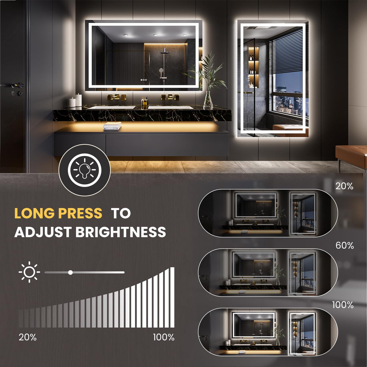66"X40" LED Bathroom Mirror with Lights (Led / 66"L x 40"W)