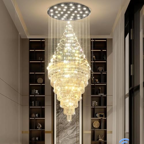 D59''X H120'' Extra Large Chandelier for High Ceilings Crystal Raindrop Chandeliers Tier Crystal Chandelier for Villa Entrance Foyer LED Dimmable 2700K (Black / D59"X H120")