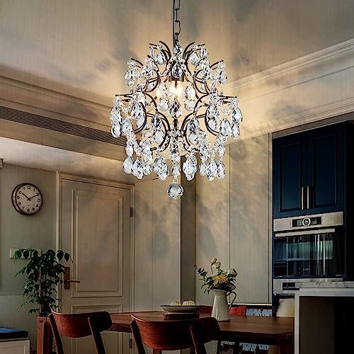 Black Modern Pendant Chandelier Crystal Raindrop Lighting Ceiling Light Fixture Lamp for Dining Room Bathroom Bedroom Livingroom entryway 1 E26 Bulbs Required D13 in x H16 in (D13" x H16" / Black)