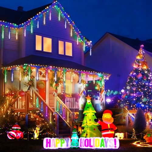 Outdoor Christmas Decorations 24 Tube Meteor Shower Rain Lights (Multi-colored)
