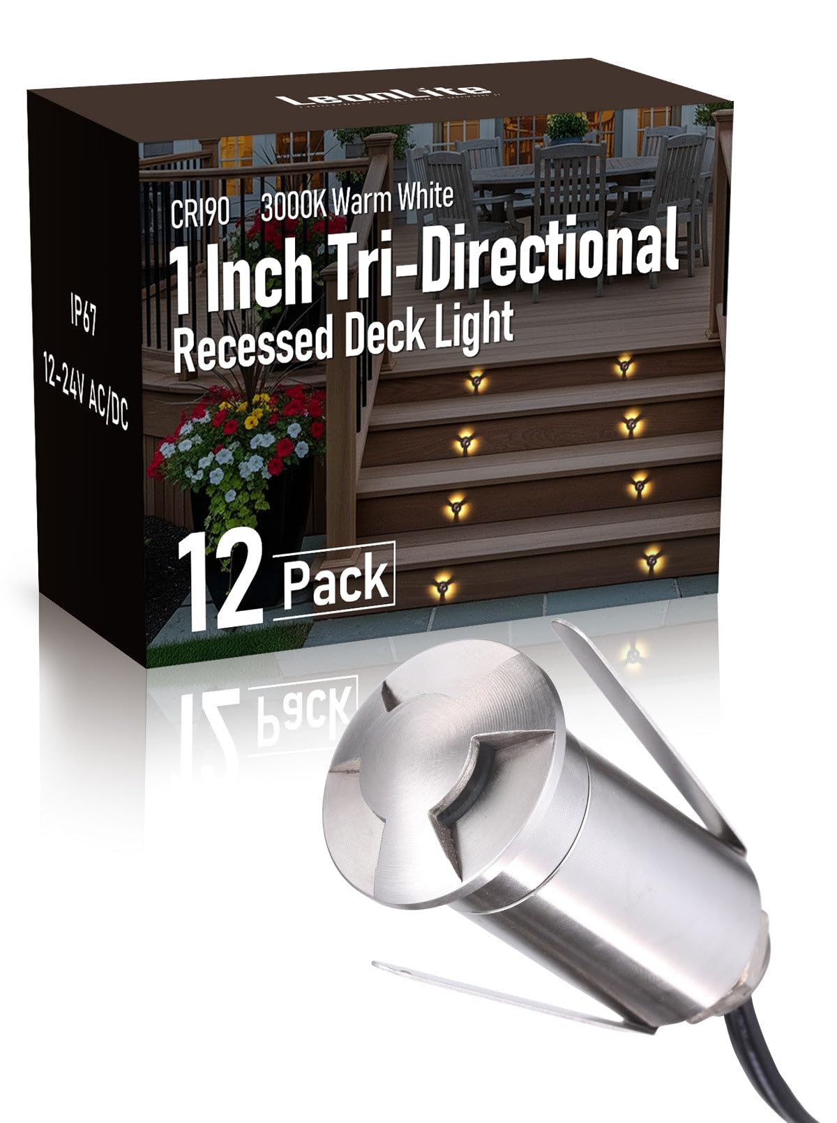 12 Pack 3000K Recessed Low Voltage LED Deck Light
