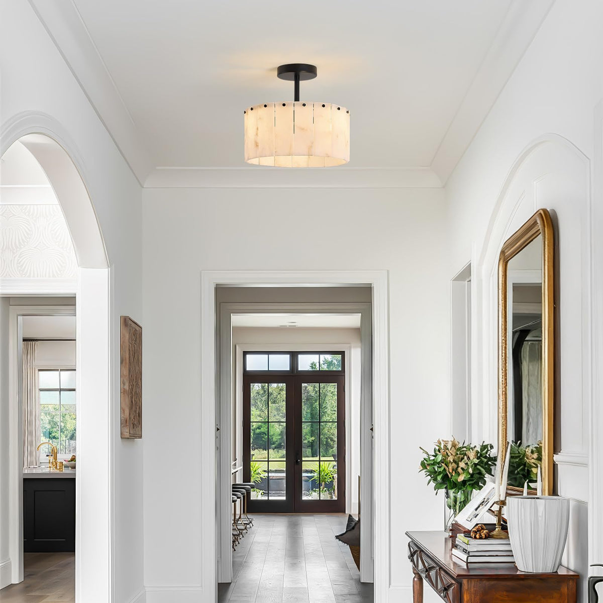 Round Alabaster Ceiling Light (12" Black)