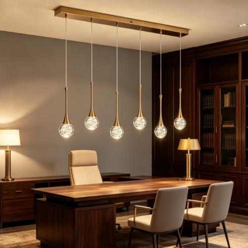 6 Light Crystal Brushed Gold Chandelier (Gold / Rectangle Pendant 6-Light)