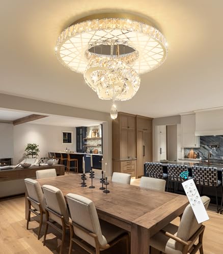 LED Chandelier Modern Ceiling Dimmable Light Fixture Crystal Chandelier for Bedroom Dining Room Gold (20 inch / Gold)