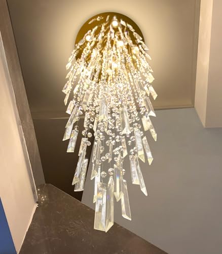 78'' Modern Crystal Chandelier High Ceiling Chandeliers for Entryway Large Raindrop Chandeliers LED Dimmable Flush Mount Light Fixtures for Staircaes Foyer Hallway Living Room LED Bulbs Included Gold (D24'' x H78'' Gold)