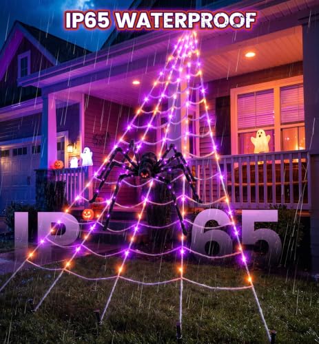Halloween Giant Spider Web Decoration with Glow (dual‑color)