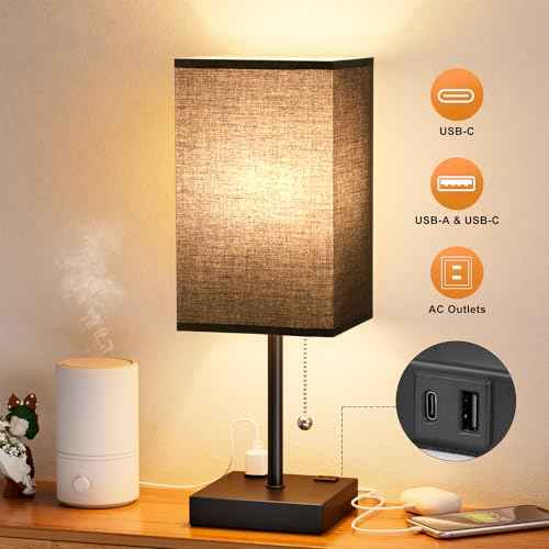 Black Lamp for Bedroom (Black & Black / 17.4in)