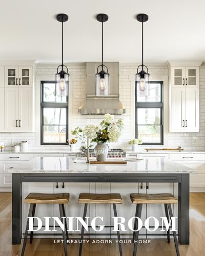 Clear Glass Pendant Lights Kitchen Island (Matte Black / 1 Pack)