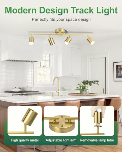 4 Ways Gold Track Lighting Fixtures Ceiling Gu10 Bulbs Not Included (Gold / 4 Ways)