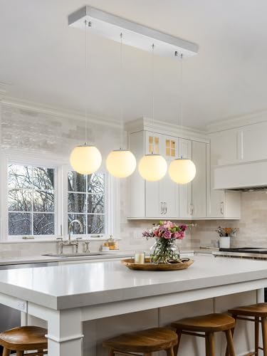 Modern Kitchen Island Lighting Linear Chandeliers for Dining Room 4 (Silver-White / Rectangle 4-Light)