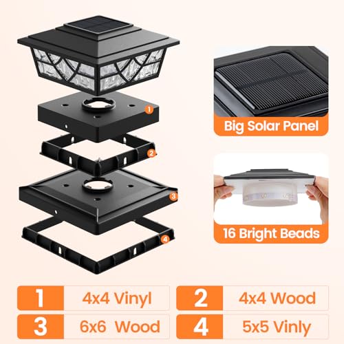 Solar Post Cap Lights 4x4 5x5 6x6 (Black)