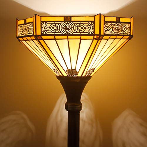 Tiffany Floor Lamp Yellow Hexagon Stained Glass Mission Light