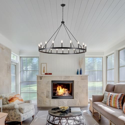 47.2 inches Black Wagon Wheel Chandelier (Black-20 lights)