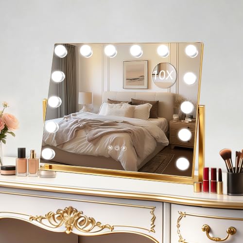 Vanity Mirror with Lights (Gold / 19"L x 16"W)