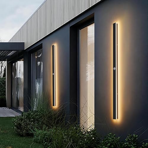 2 Pack 47.25inch Motion Sensor Long Outdoor Wall Lights 35W Black 3000K Warm White Motion Porch Lights IP65 Waterproof Exterior Wall Light Fixtures for Garage Patio Porch (47.25inch)