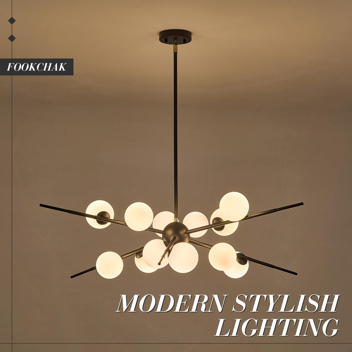 Large Black Sputnik Ceiling Light Fixture 39in 12 Light Frost Glass (Black & White / 39 inch)