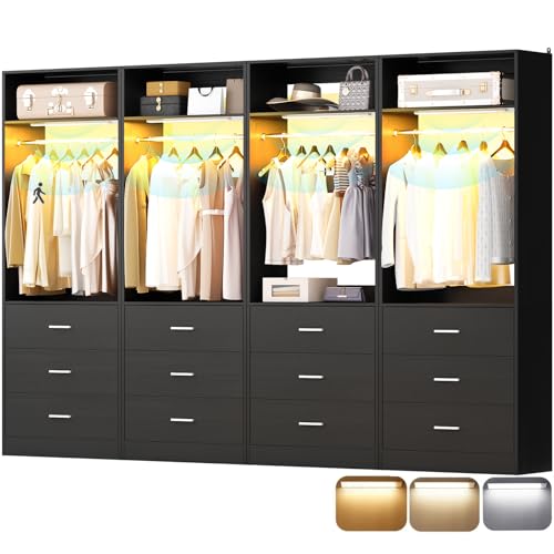 Freestanding Closet Systems with 4 Motion Sensor LED Lights (Black / 4 Set)