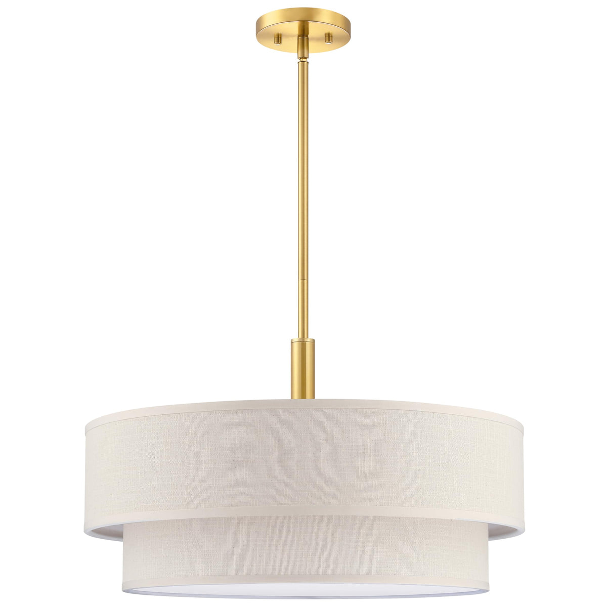 4 Light 18" Cream Fabric Shade Hanging Gold Farmhouse Pendant Light (Gold / 18")