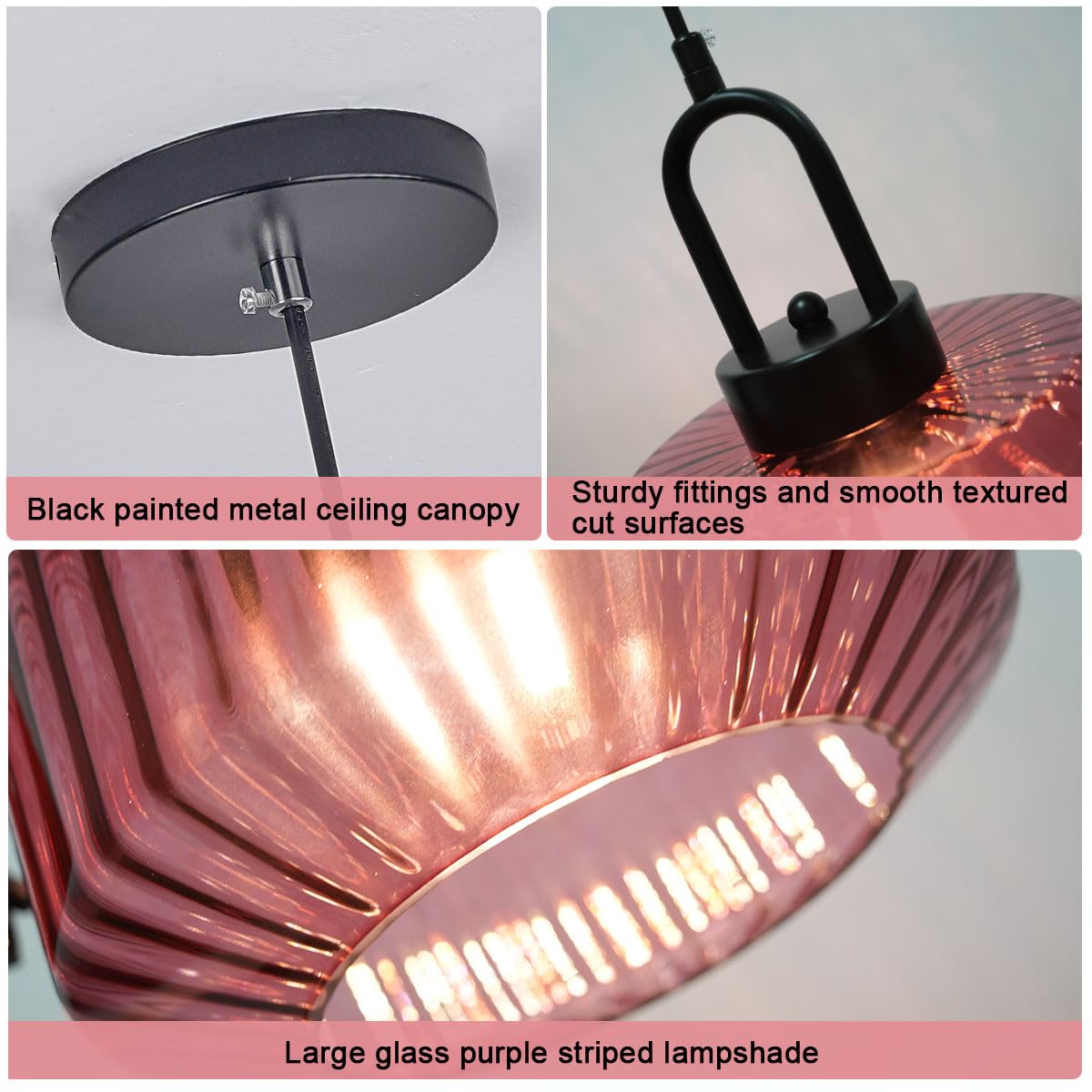 Mid Century Hanging Light Purple Glass Ceiling Pendant Lights (Purple-2)