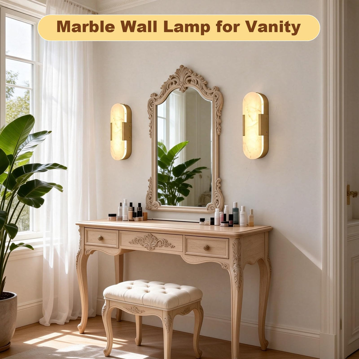 Alabaster Wall Sconces (Gold-1 Pack)