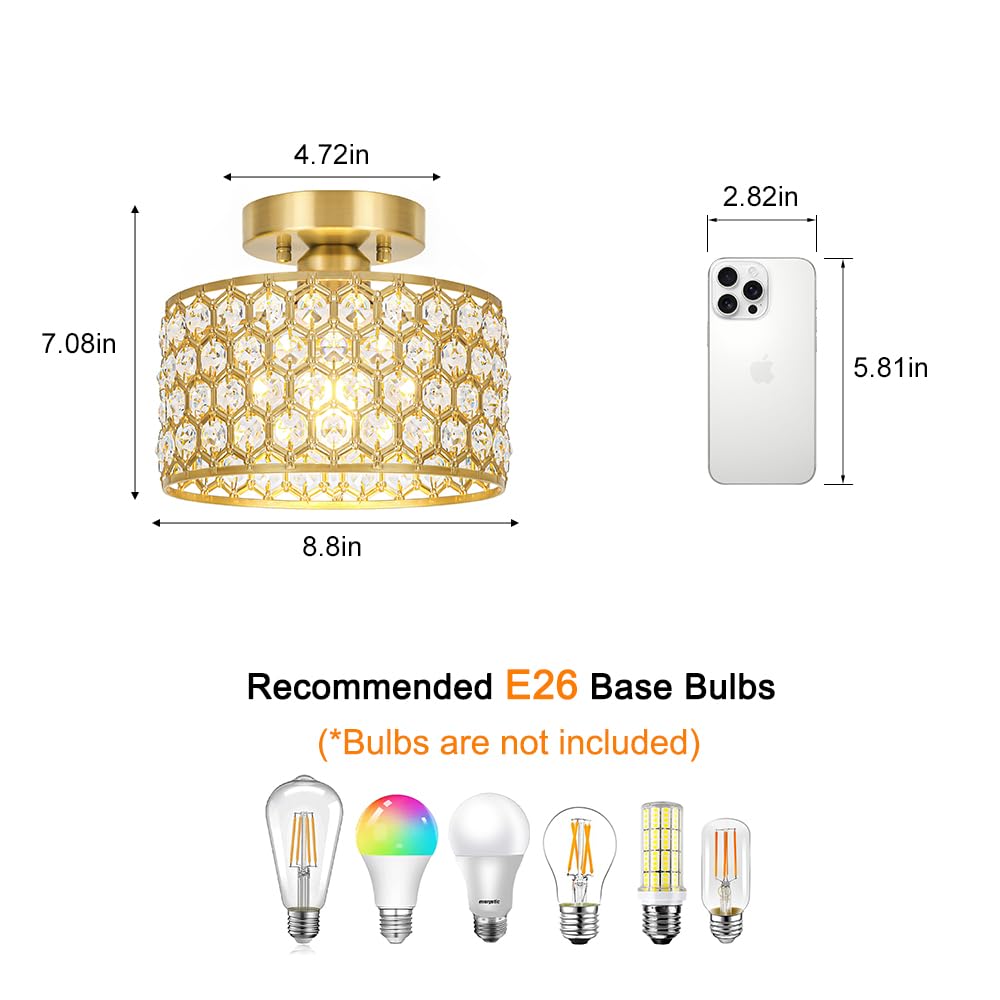 Gold Crystal Ceiling Light Fixture (9in - 1 light - B / Gold)