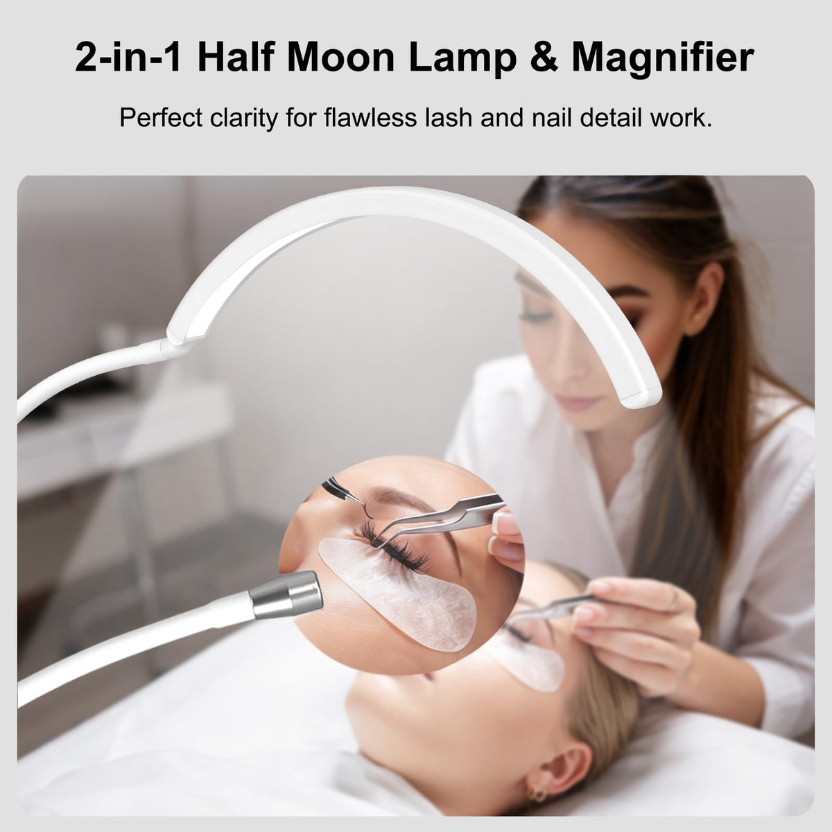 Half Moon Desk Lash Light with 4X Magnifier (White)