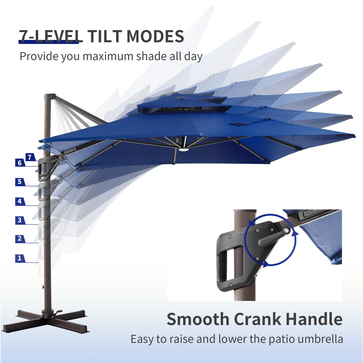 10x13 FT Cantilever Offset Patio Umbrella with Lights (Navy)