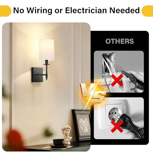 14 inch Battery Operated Wall Sconces Set of 2 with Remote (14.5 inch / Flax and Black)
