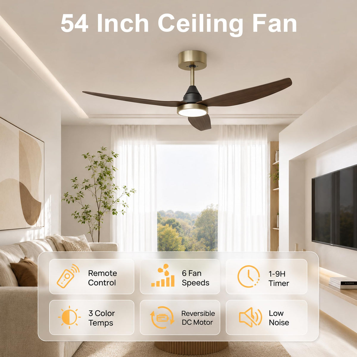 2 Pack 54 Inch Ceiling Fan with Lights (Gold & Walnut / 54 inch)