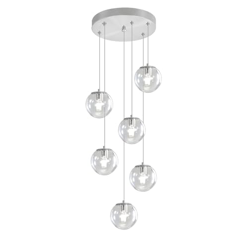 Silver LED Staircase Chandelier 6 (Silver-Clear / Globe 6-Light)