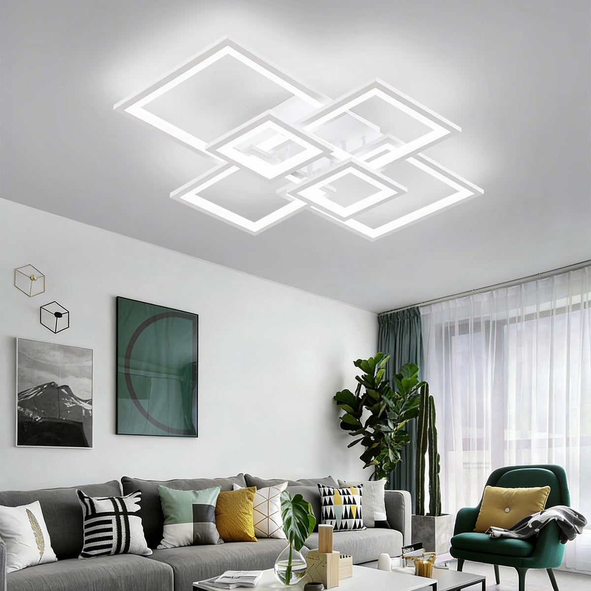 Modern LED Ceiling Light (White 6 Square / 30 Inches)