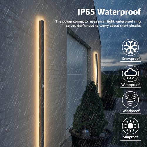 2 Pack 56.3inch Motion Sensor Long Outdoor Wall Lights 45W Black 3000K Warm White Motion Porch Lights IP65 Waterproof Exterior Wall Light Fixtures for Garage Patio Porch (56.3inch)