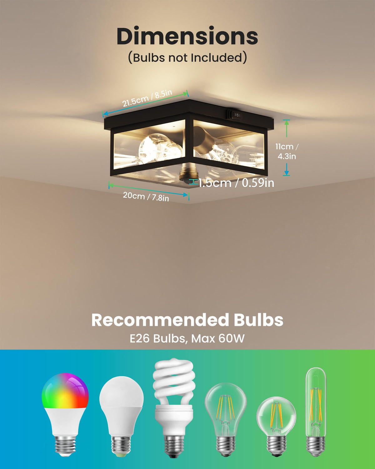 Outdoor Ceiling Light with Motion Sensor (8.5 Inch / 1Pack)