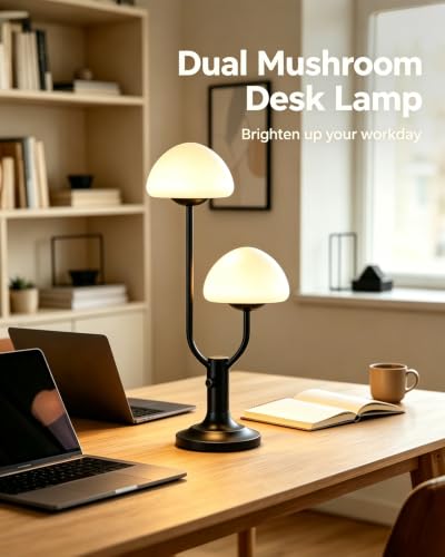 Mushroom Table Lamp for Bedroom Dimmable Cute Black Desk Lamp (09-Black-Mushroom-2U)