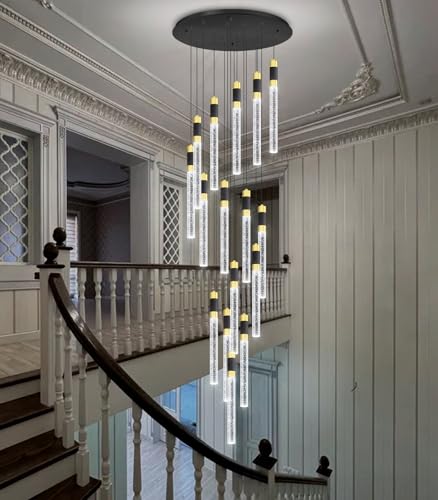 16 Lights 138 Inches Modern Chandelier LED Light Fixtures Adjustable High Ceiling Long Light Chandelier for Hallway Foyer Dimmable Lights with Remote Living Dining Ceiling Pendant Lighting (16 lights Cylindrical)