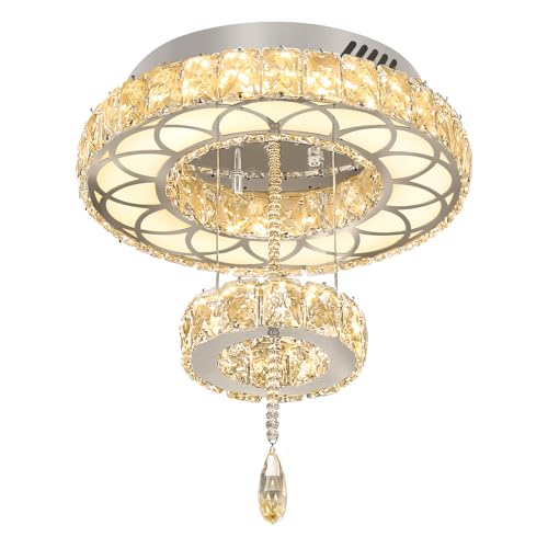 Dia 12" Crystal Mini Chandelier Crystal Silver Ceiling Light Fixtures LED Flush Mount Ceiling Light for Living Room Bedrooms Dining Room Dimmable 2700k 4500k 6000k (Silver / W:12inches)