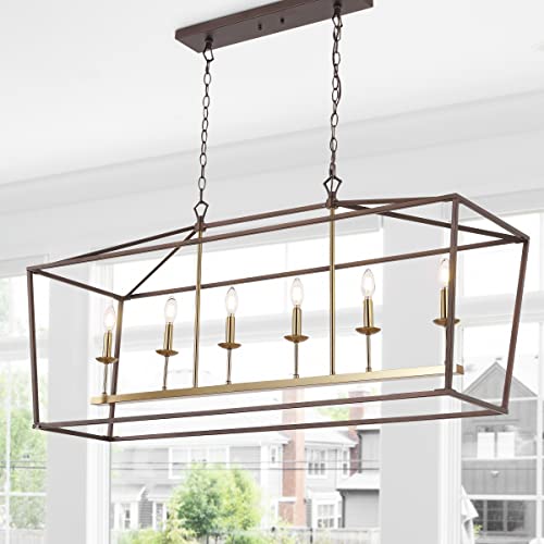 Pagoda 6 Light Pendant 49" Cage (Oil Rubbed Bronze/Brass Gold)
