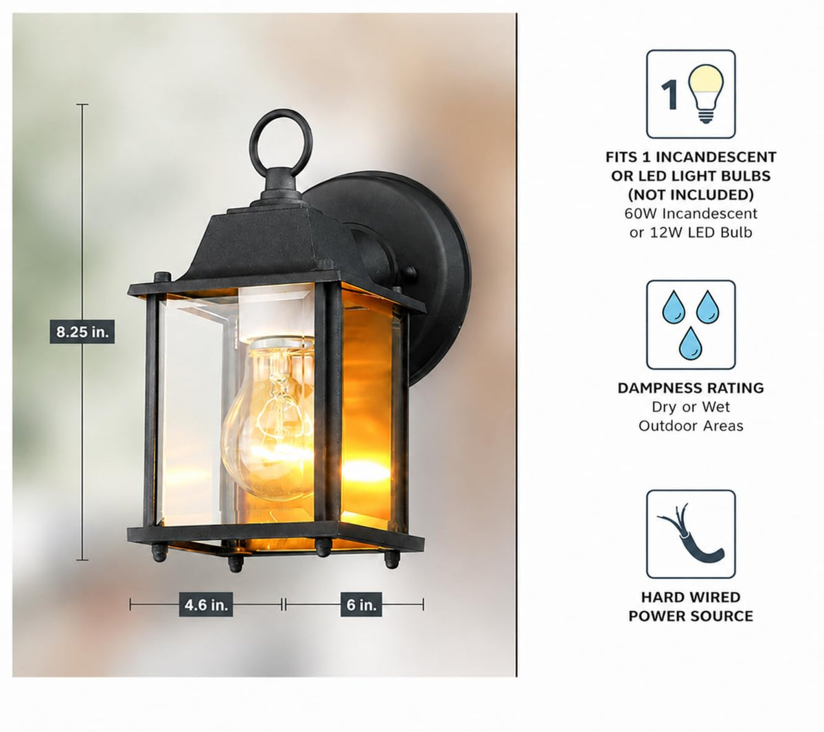 Ivy Trail Outdoor Light Fixture Pack of 2 (8.25in H (Pack of 2) / Black)