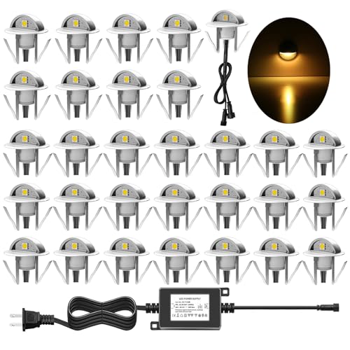 30 Pack LED Stair Lights Kit Low Voltage Landscape Lights Waterproof IP65 Outdoor 1 (Warm White / 30pcs(Silver Shell))