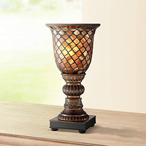 12" Small Accent Lamp Amber Brown Glass Cottage Traditional Dark (Brown)