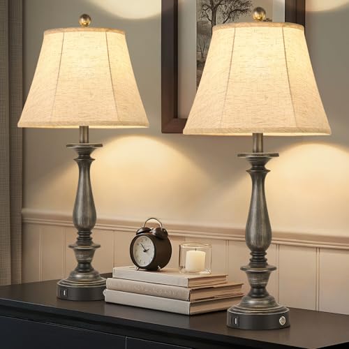 28.5'' Farmhouse Table Lamp Set of 2 (Antique Silver / 28.5'')