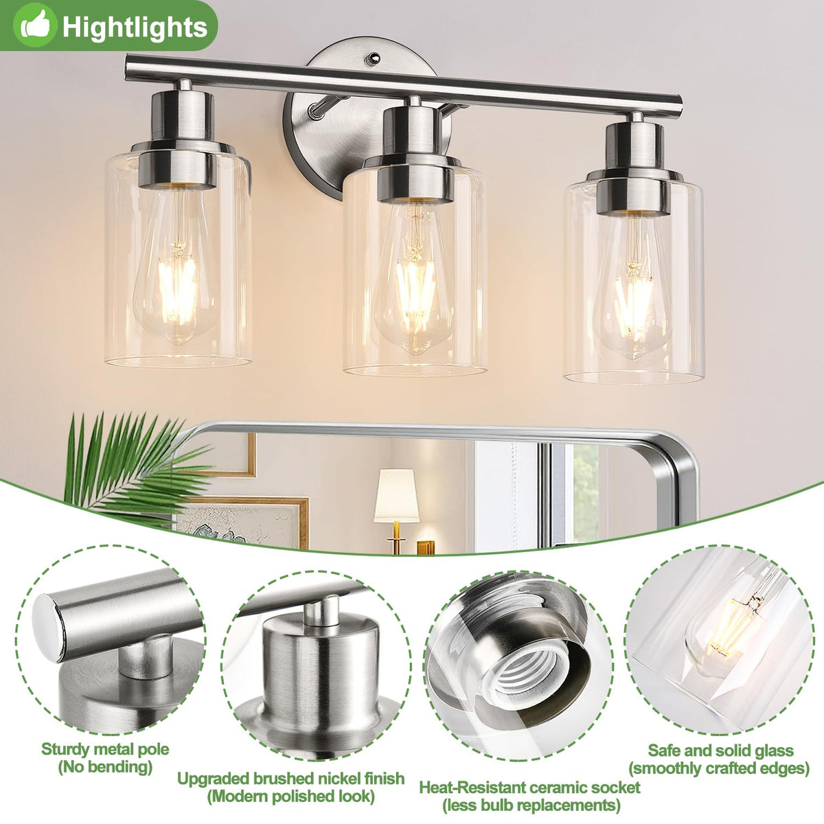 3 Light Bathroom Light Fixtures (Brushed Nickel / 3-light)