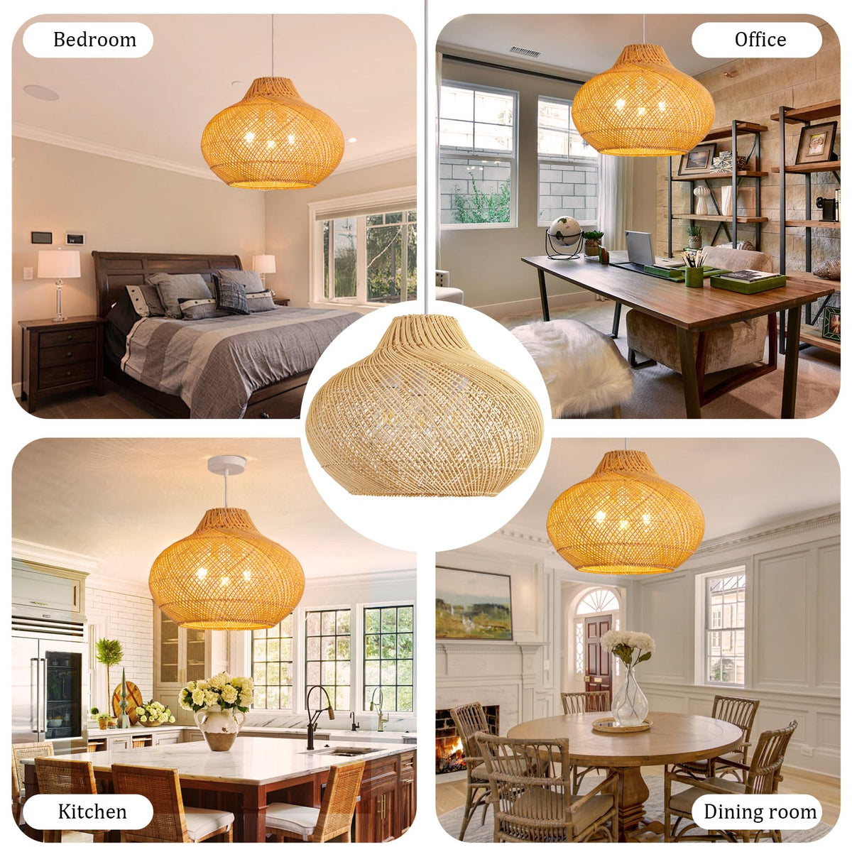 18.9" Rattan Pendant Light (Metal+Rattan / 18.9" 3-Light)