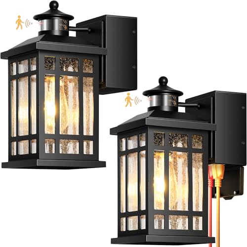 Porch Light with GFCI Outlet (Black / Motion Sensor 2-Pack)