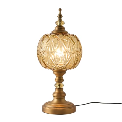 Vintage Glass Table Lamps Brass Metal Desk Lamp 1 Light Table Light with Plug Switch for Bedroom Living Room