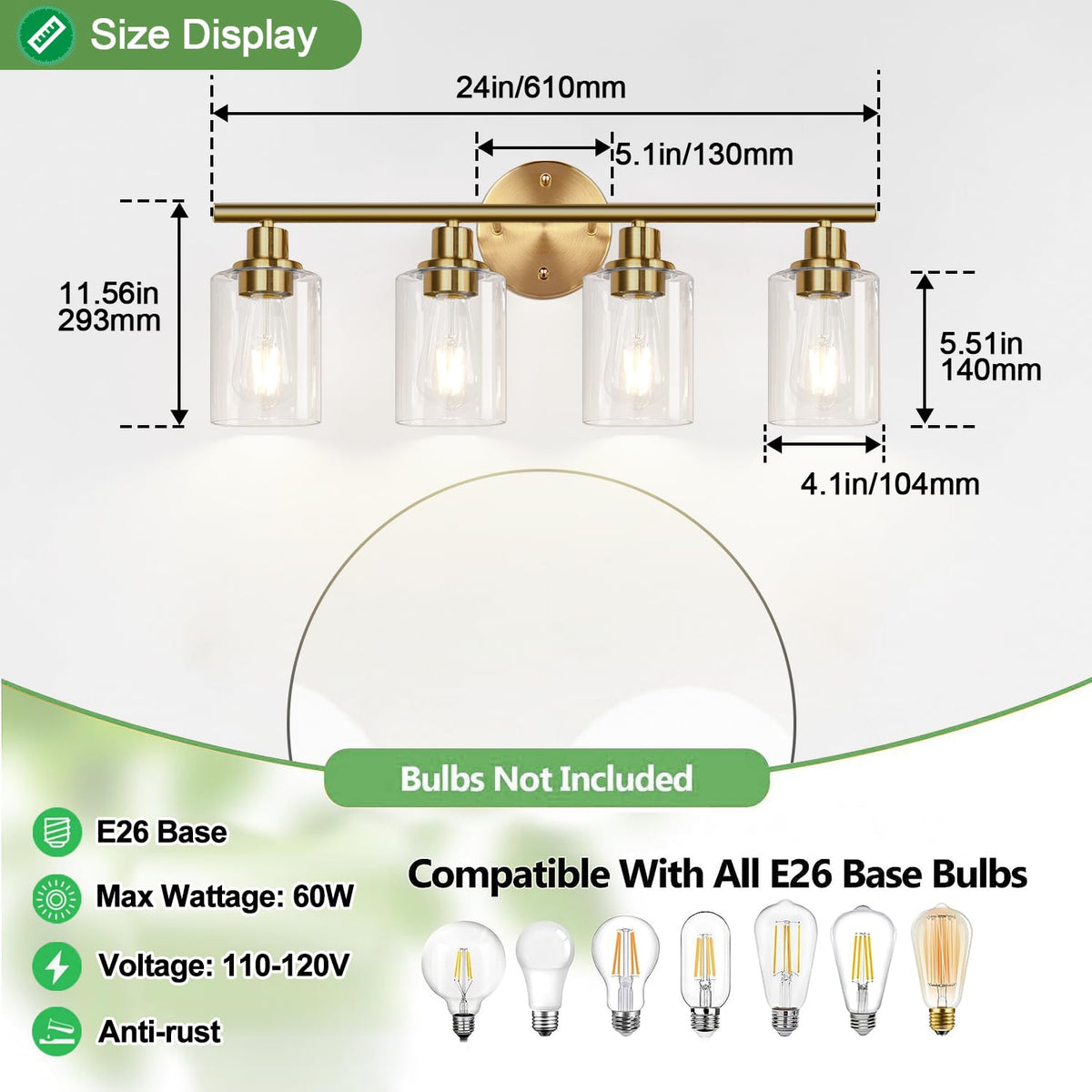 4 Light Bathroom Light Fixtures (Brushed Gold / 4-light)