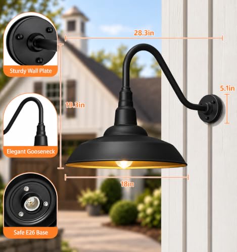 18" Large Gooseneck Barn Lights Outdoor (18 Dome - 2 Pack)