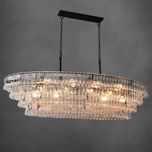 65 Inch Large Rectangular Black Chandelier for Dining Room (Black(Clear Glass) / Rectangle L64.7'')